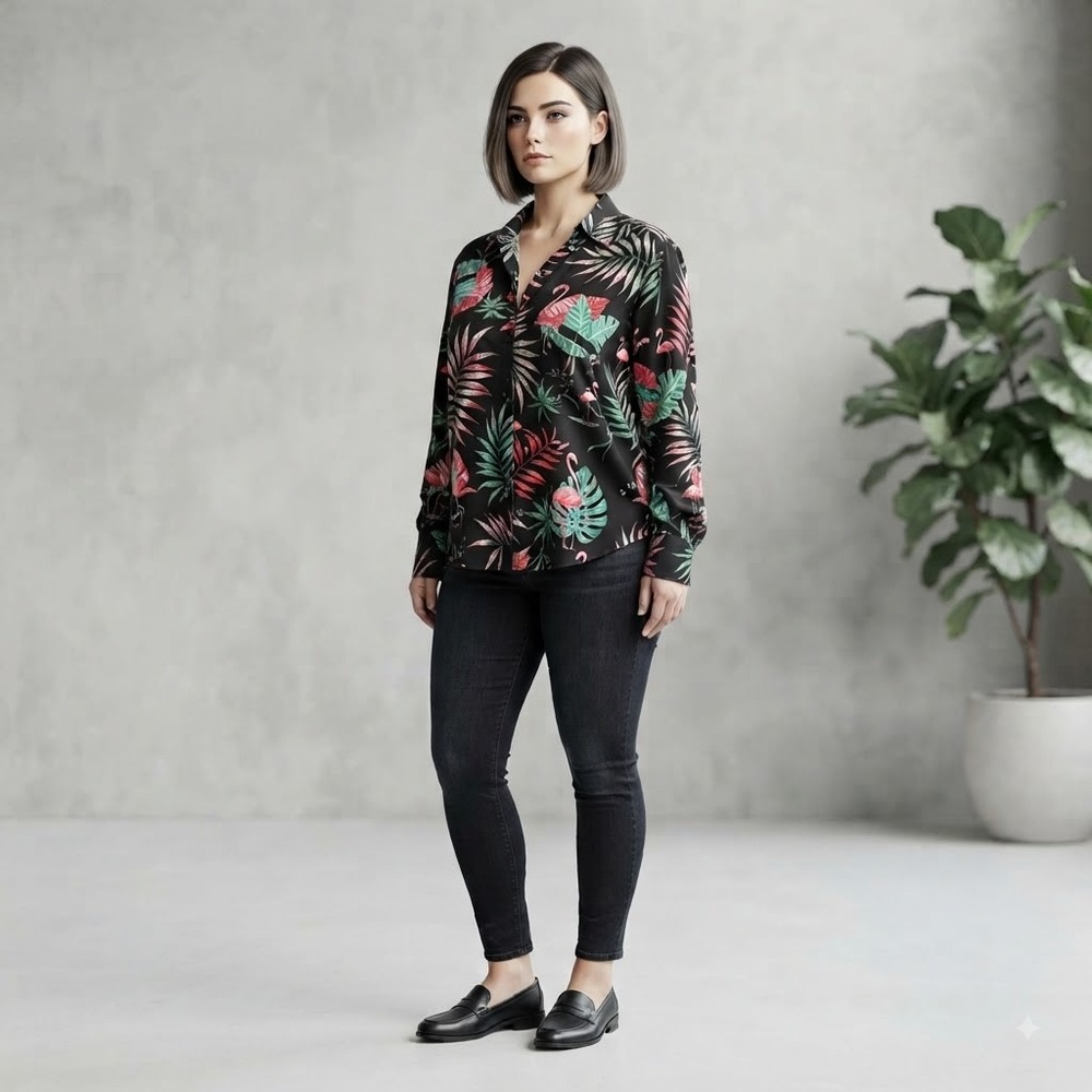 California Krush Black Button Down Shirt Women's Plus Size XXXL 3XL Blouse